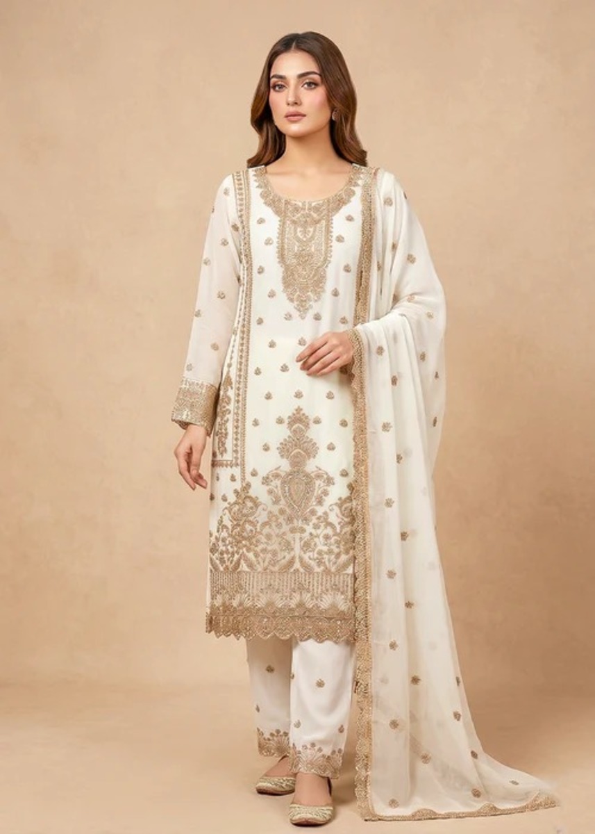 WHITE FESTIVE EMBROIDERED